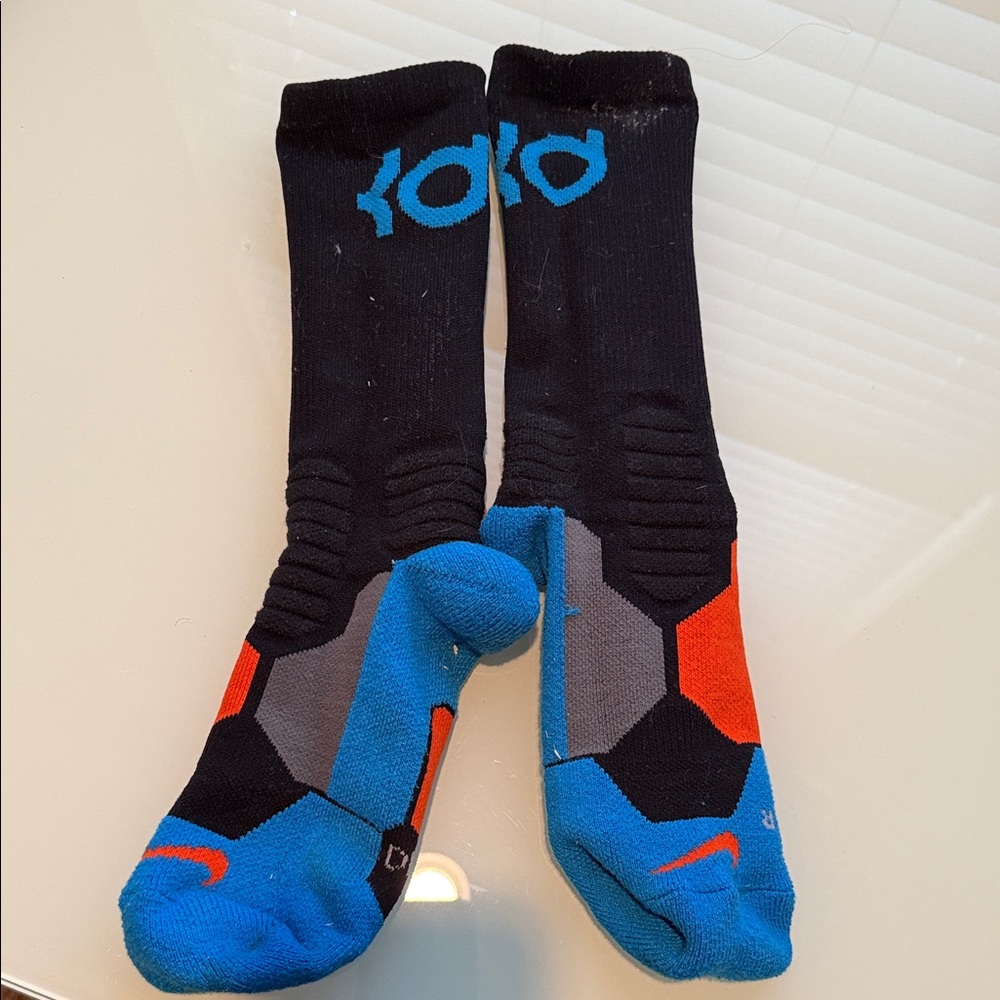 Nike Elite Black and Blue Athletic Socks with Orange Accents